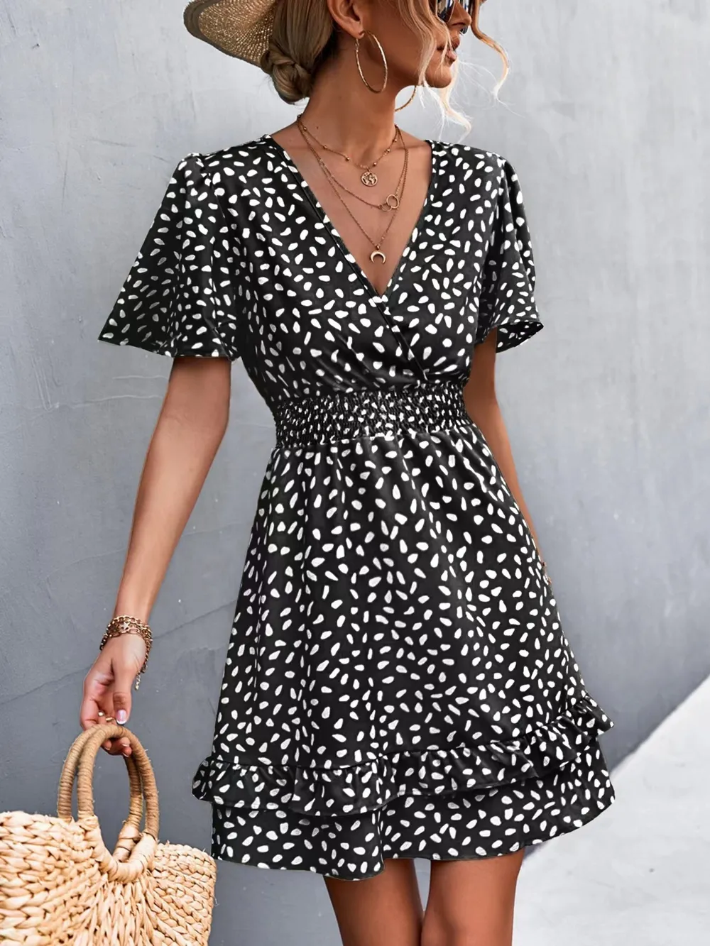 V-Neck Flutter Sleeve Mini Dress, image 12