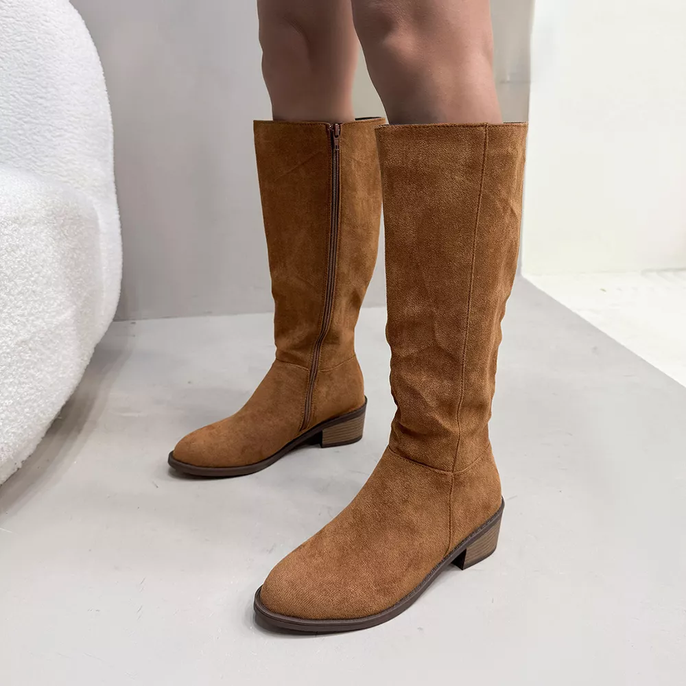 Side Zipper Closure Suede Knee-High Boots, image 9