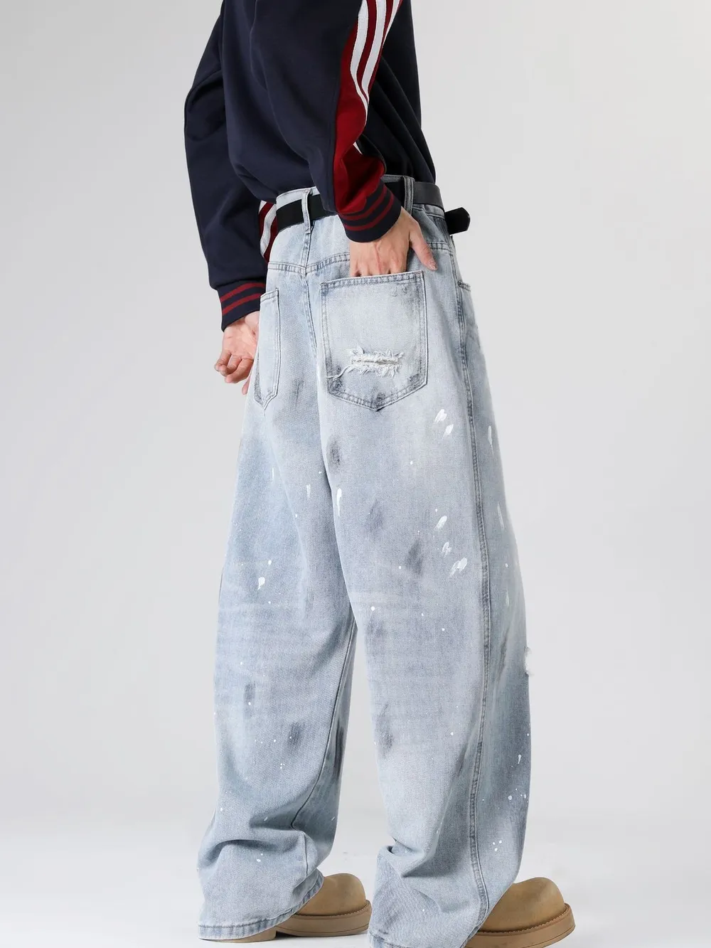 Men's Full Size Distressed Wide Leg Jeans Plus Size, image 3