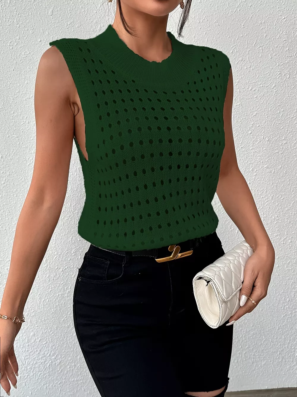 Hollow Out Round Neck Knit Tank, image 17