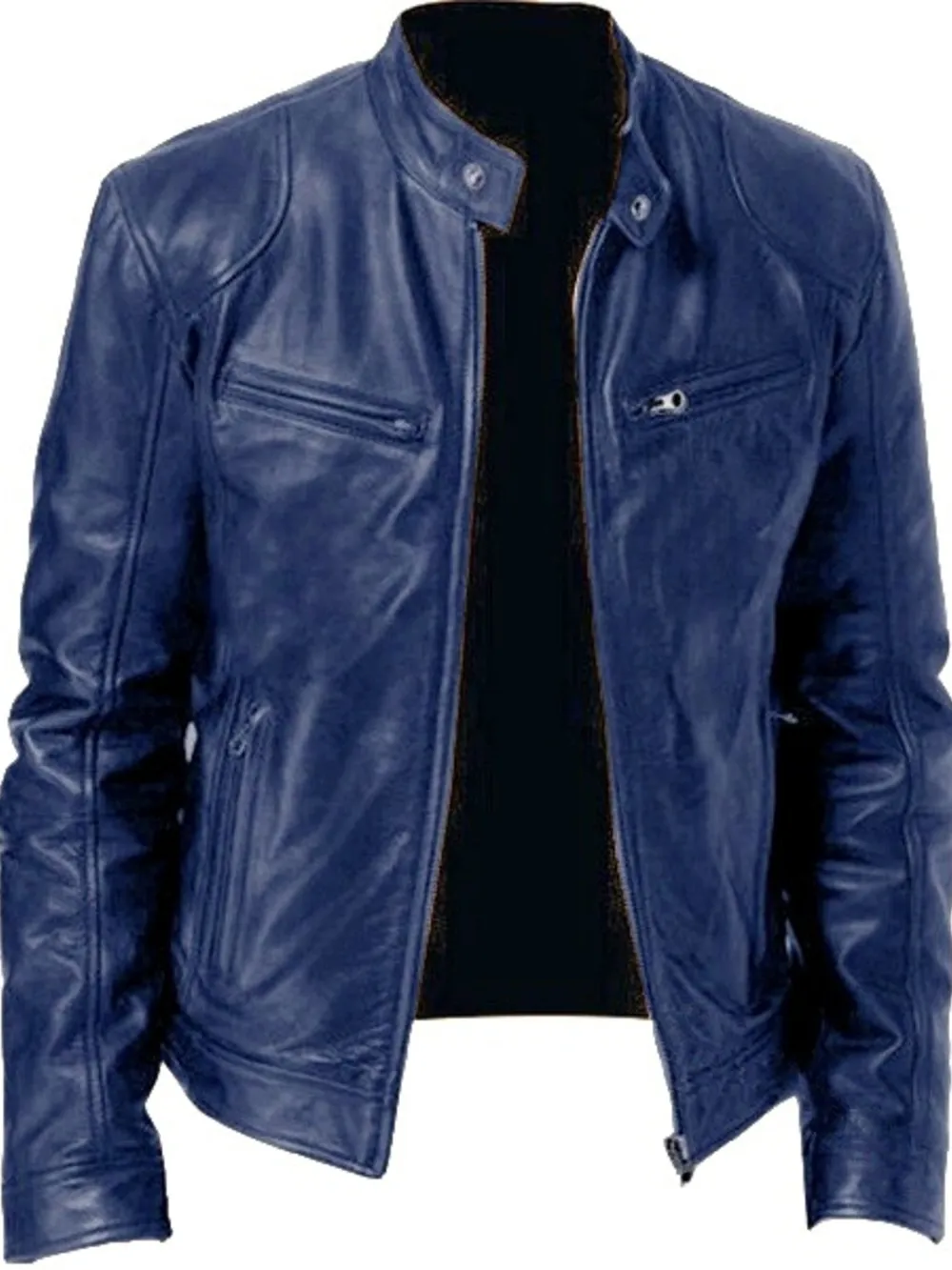 Men's Full Size Leather Biker Jacket with Zipper Pockets Plus Size, image 6