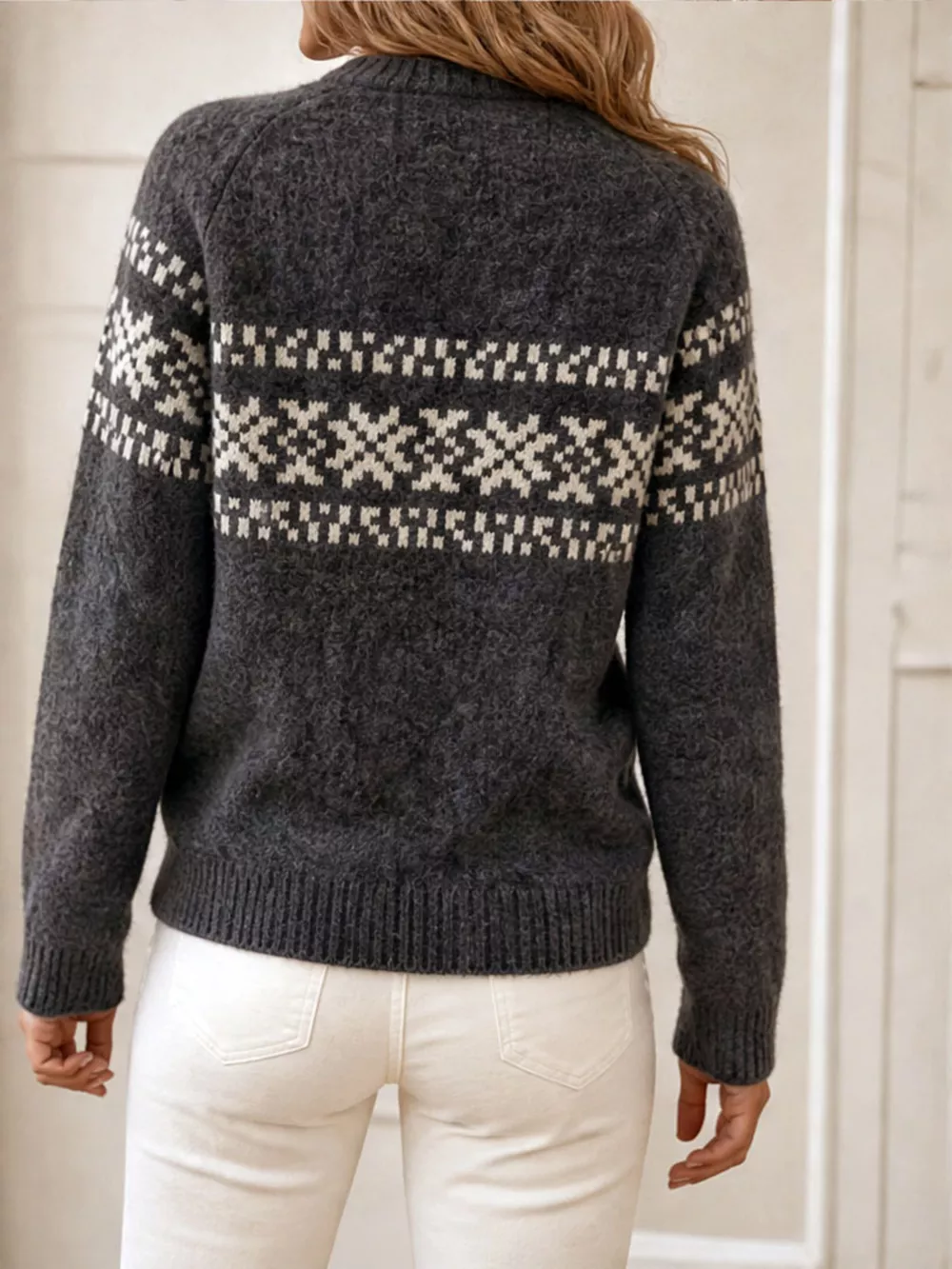 Fair Isle Pattern Crew Neck Sweater, image 4