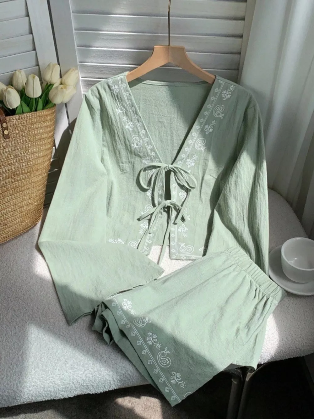 Embroidered Tie-Front Top & Shorts Set, image 12