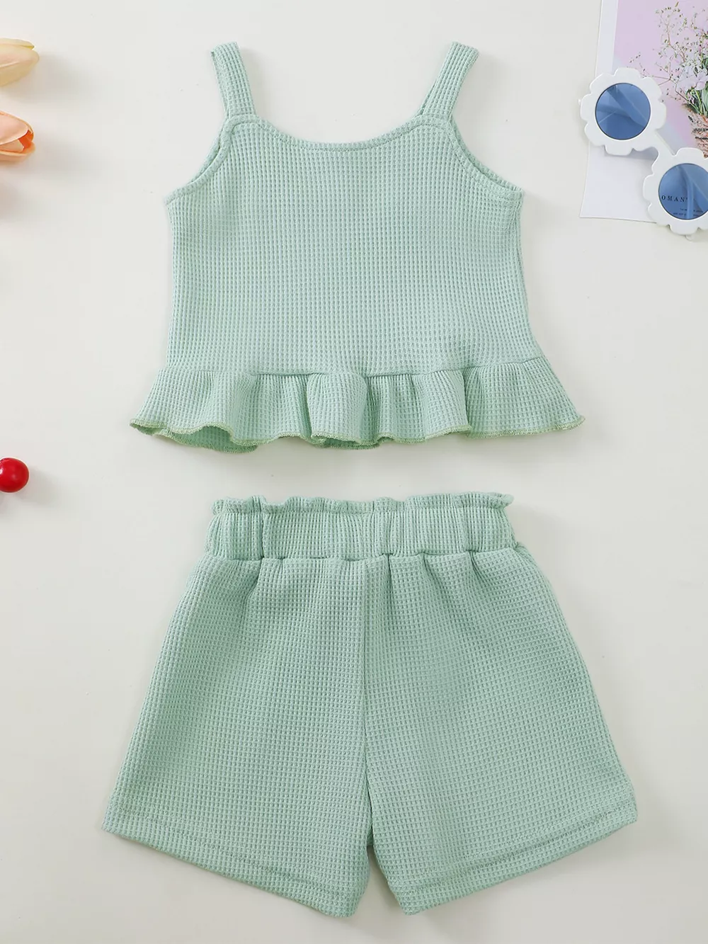 Children's Waffle Knit Tank Top and Bow Shorts Set, image 10