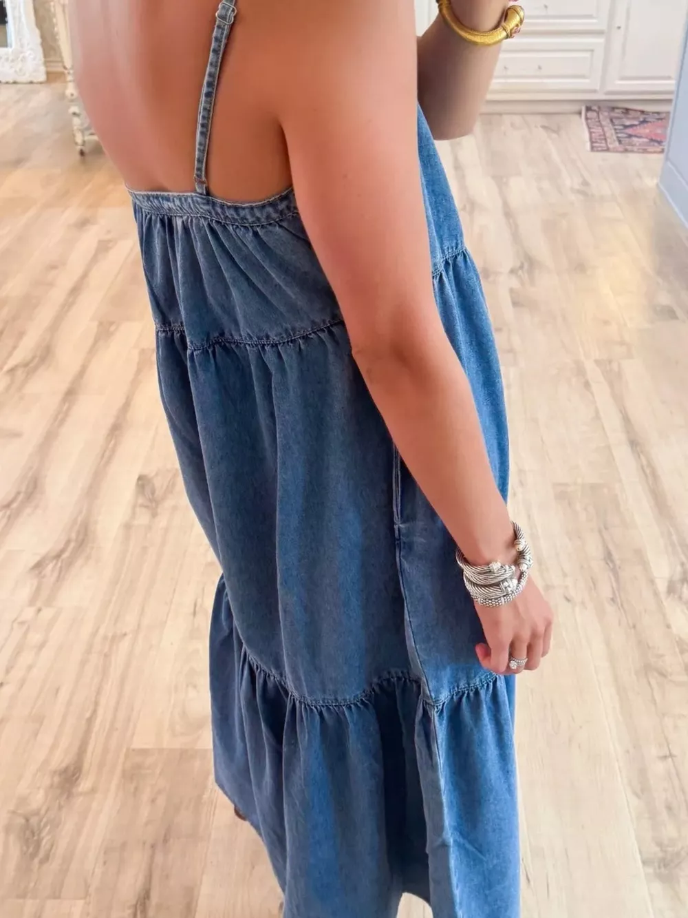 Full Size Tiered Ruffle Hem Denim Dress Plus Size, image 3