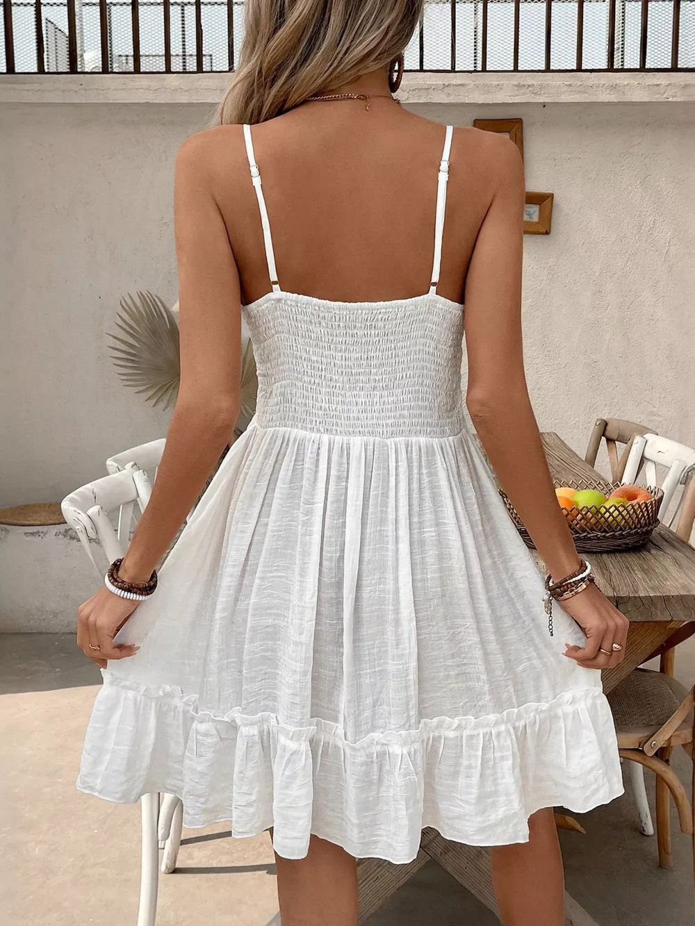 Lace-Up V-Neck Ruffle Hem Mini Dress, image 6