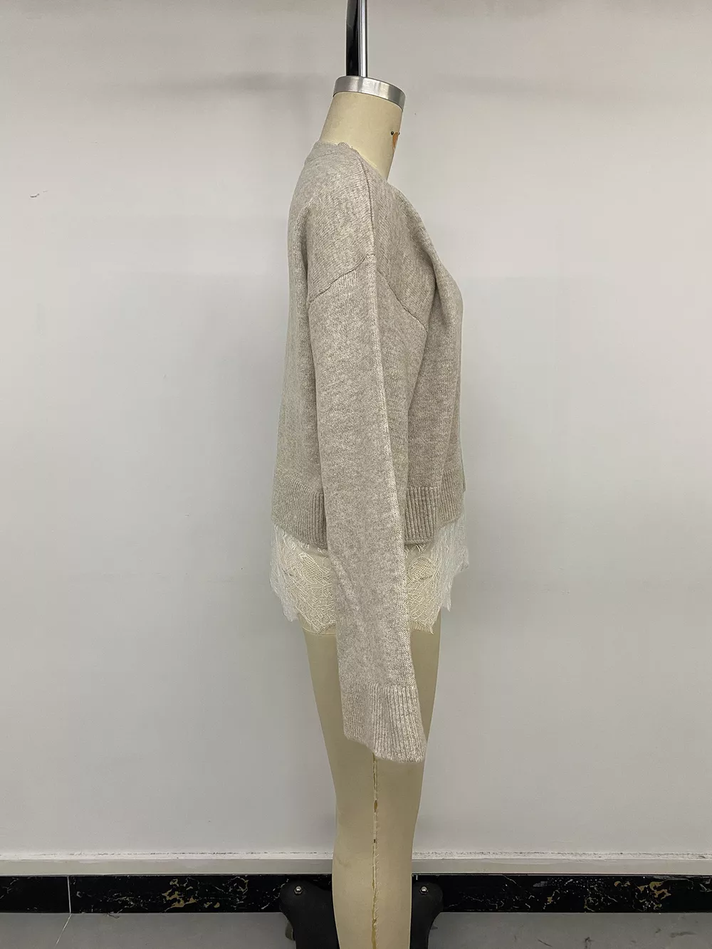 Layered Lace Hem Crew Neck Sweater, image 11
