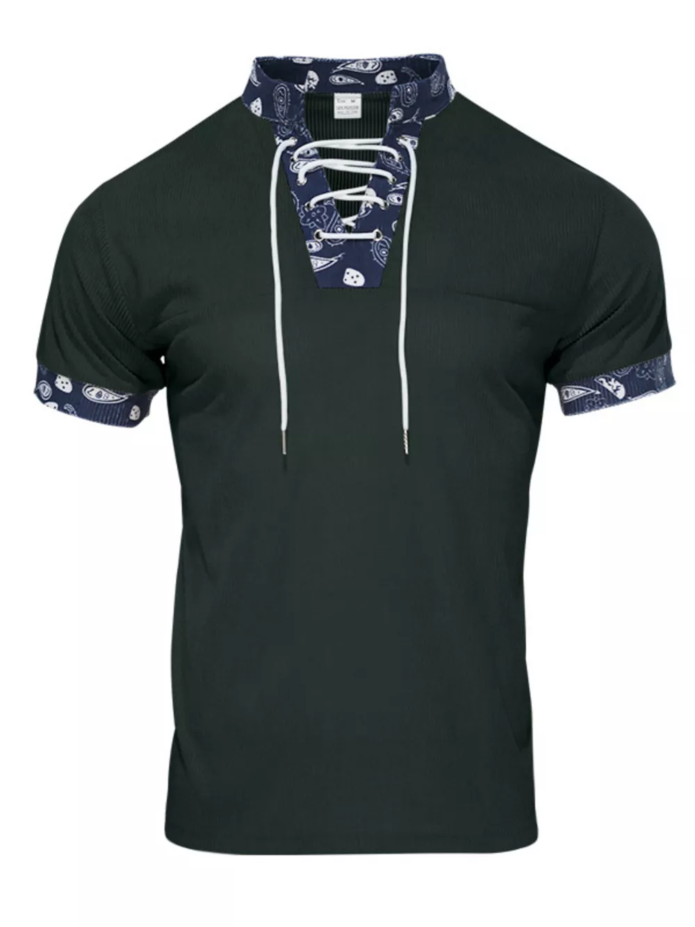 Men's Full Size Lace-Up Collar T-Shirt Plus Size