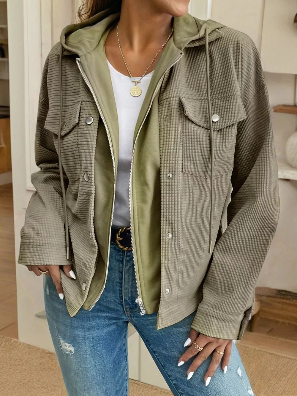 Thermal Knit Textured Hooded Jacket, image 4