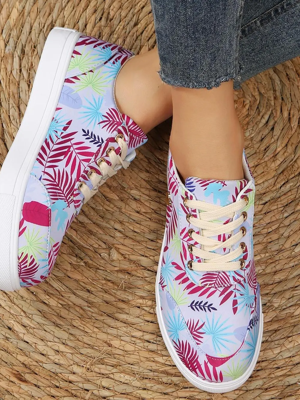 Tropical Leaf Print Canvas Sneakers, image 7