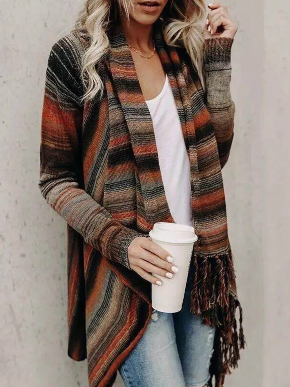 Fringe Long Sleeve Wrap Cardigan, image 10