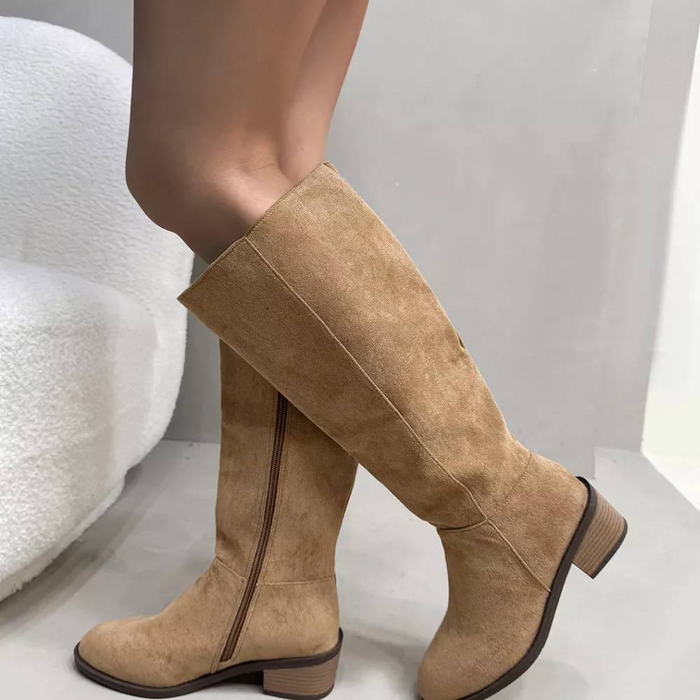 Side Zipper Closure Suede Knee-High Boots, image 10