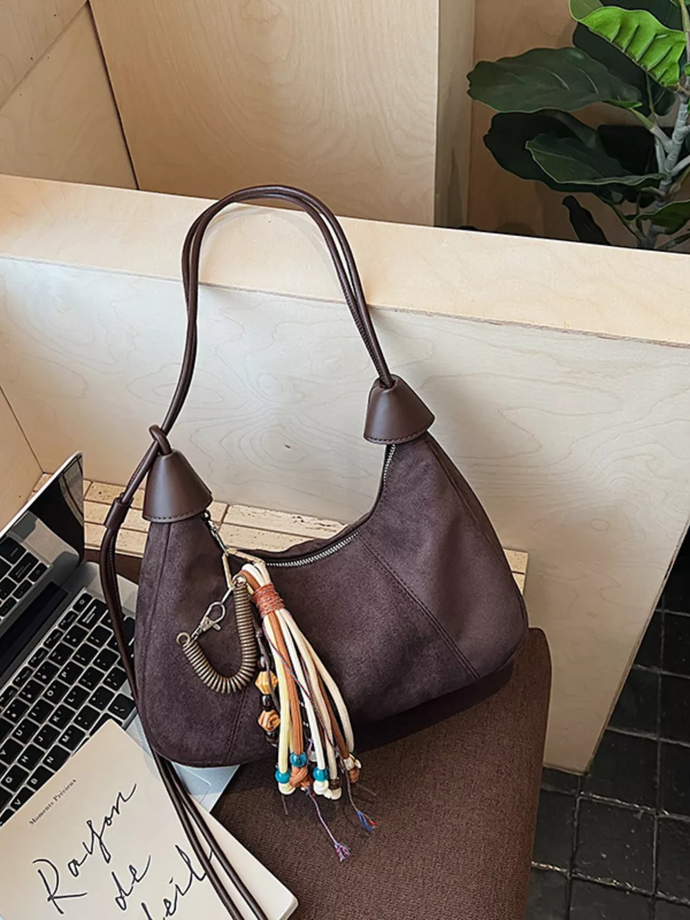 Vintage Suede Tassel Shoulder Bag, image 15
