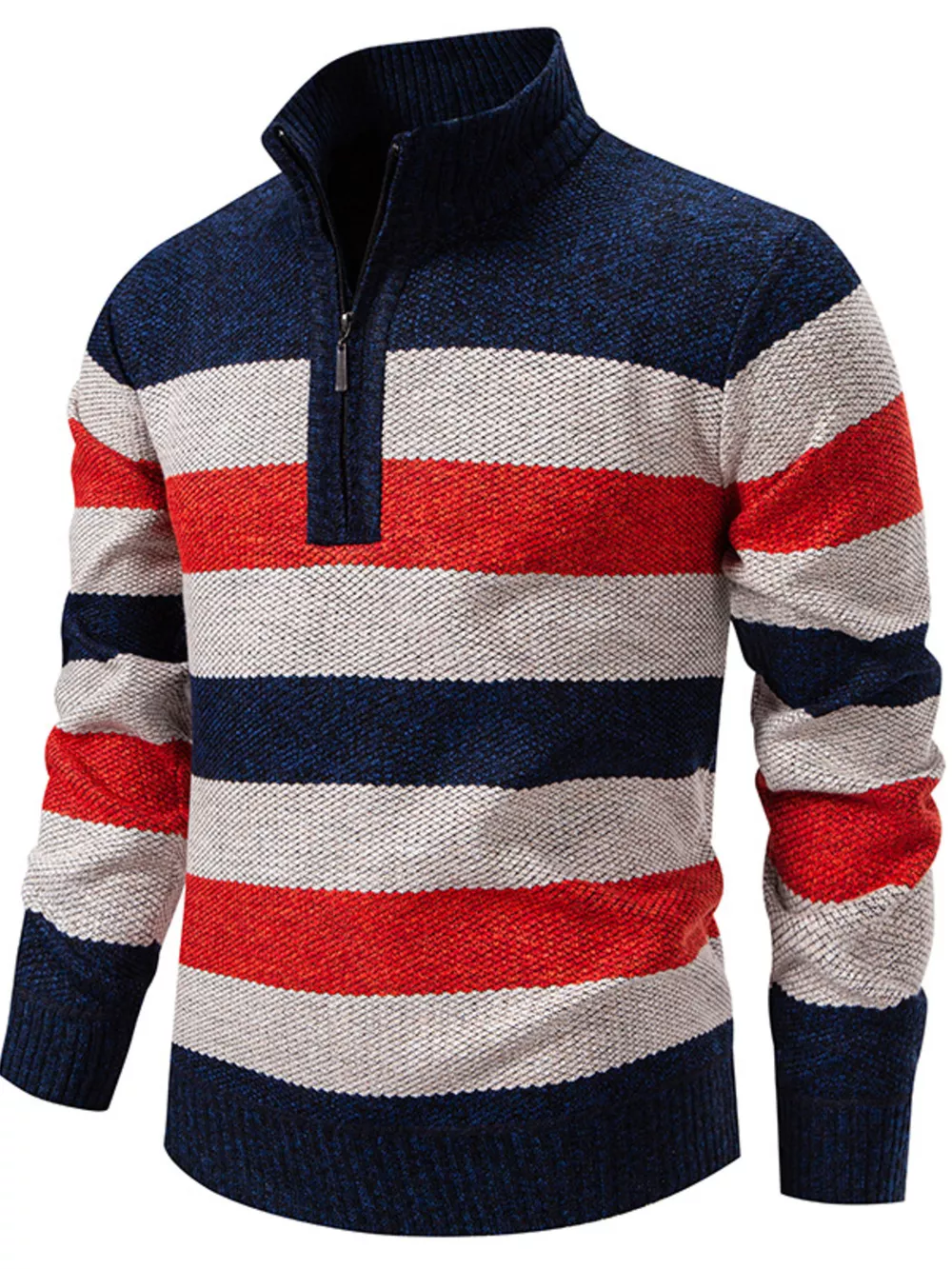 Men's Plus Size Striped Quarter-Zip Sweater, image 8
