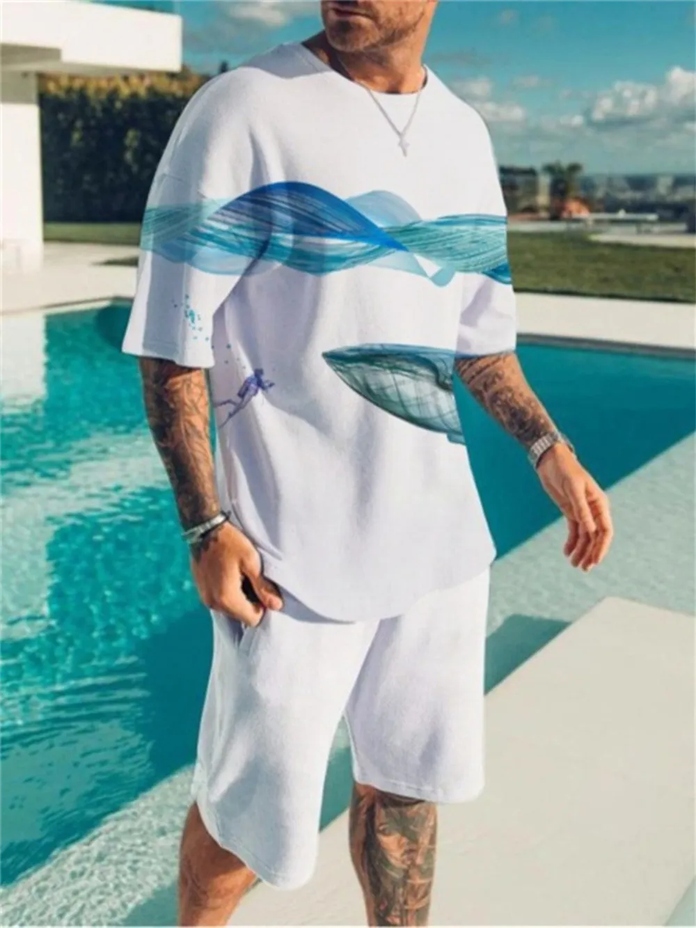 Men's Full Size Contrast Short Sleeve Top and Shorts Set Plus Size, image 4