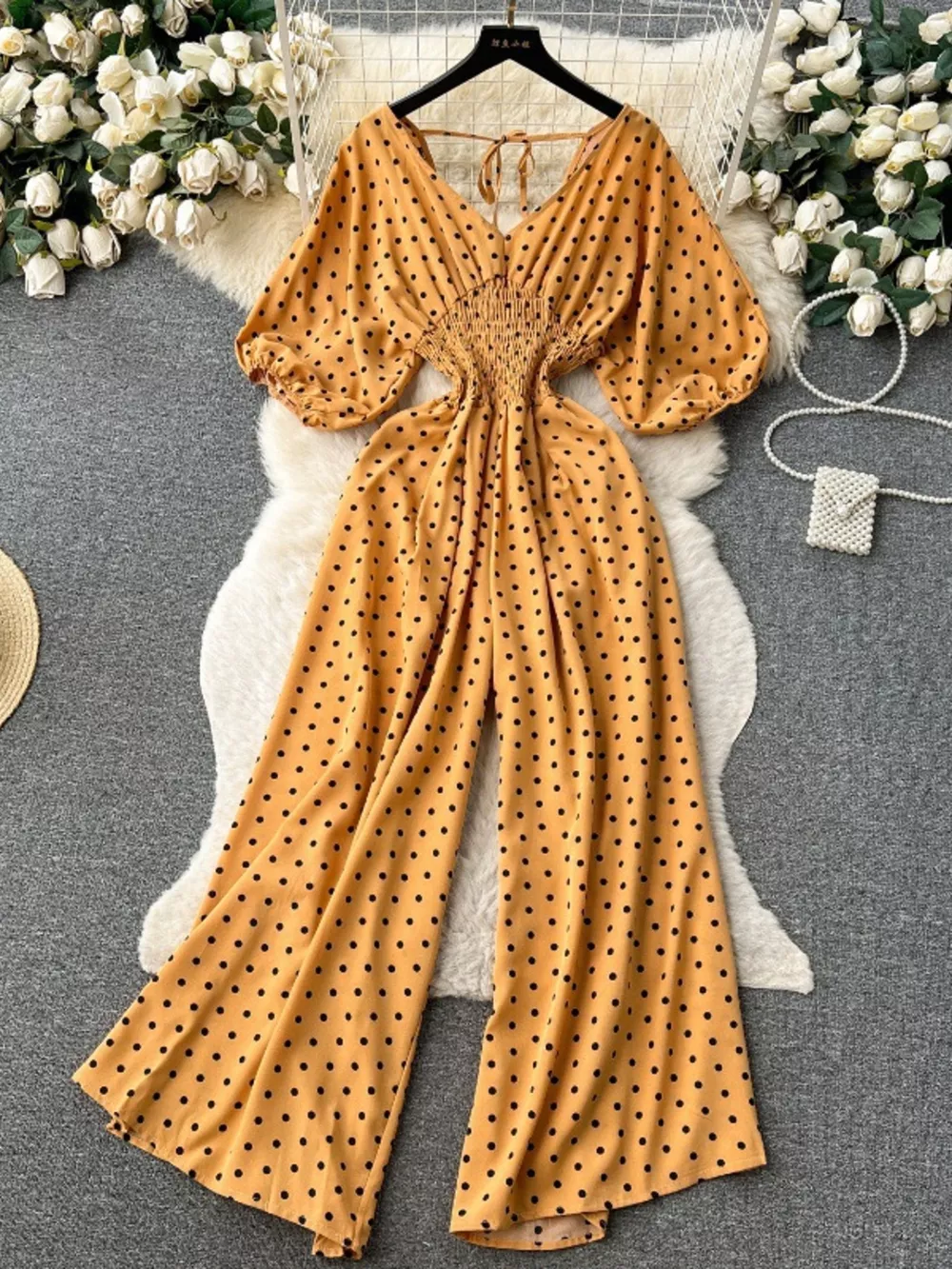 Smocked V-Neck Wide Leg Jumpsuit, image 19
