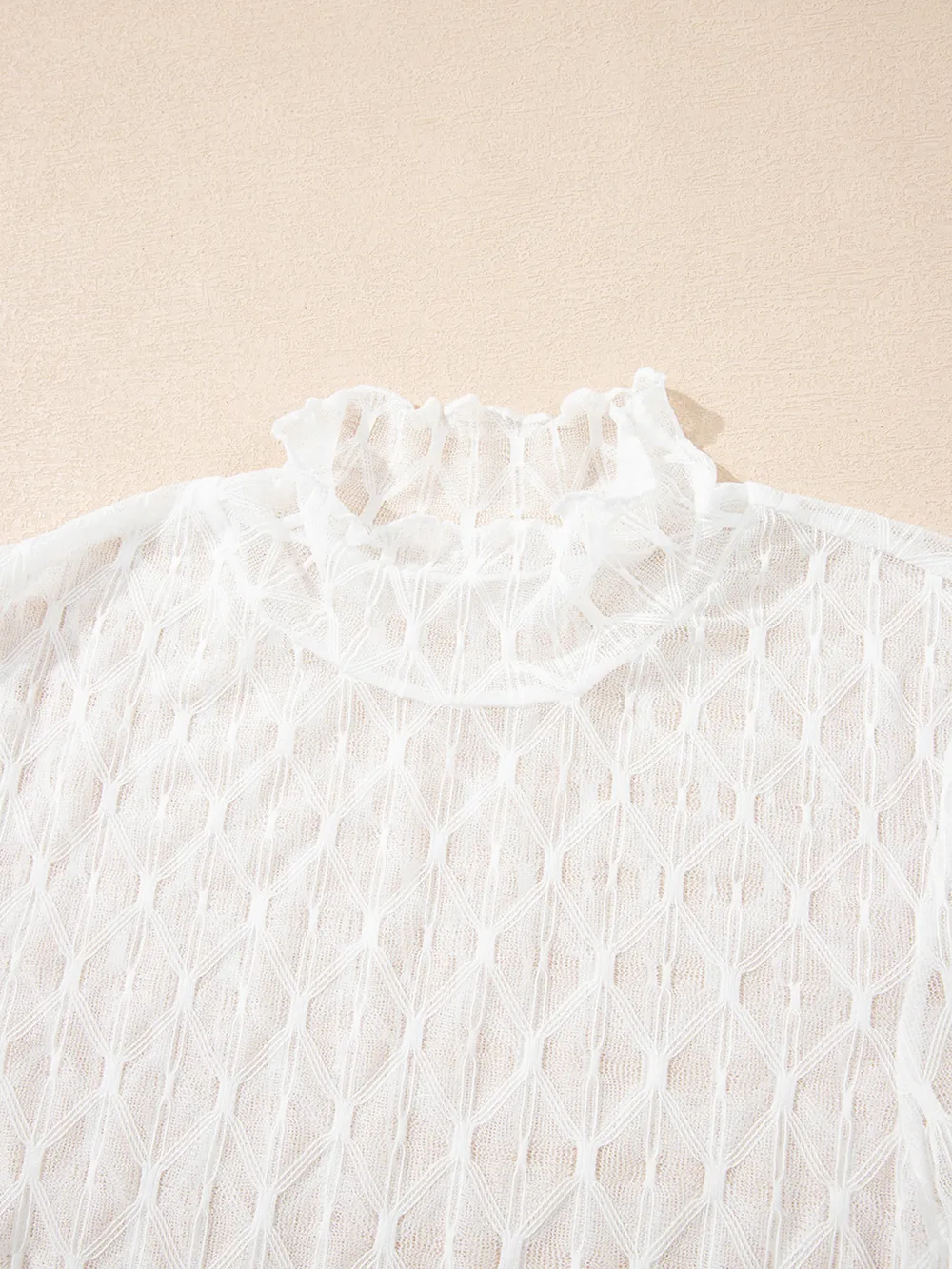 Sheer Mesh Patterned Lettuce Trim Slim Long Sleeve Top, image 10