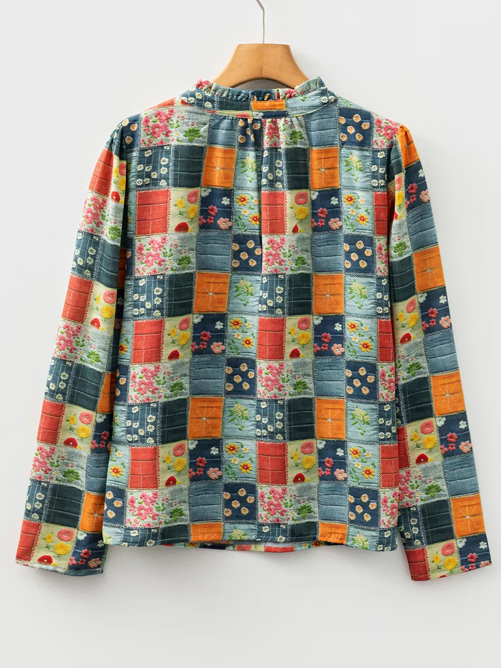 Floral Half Placket Notched Blouse, image 5