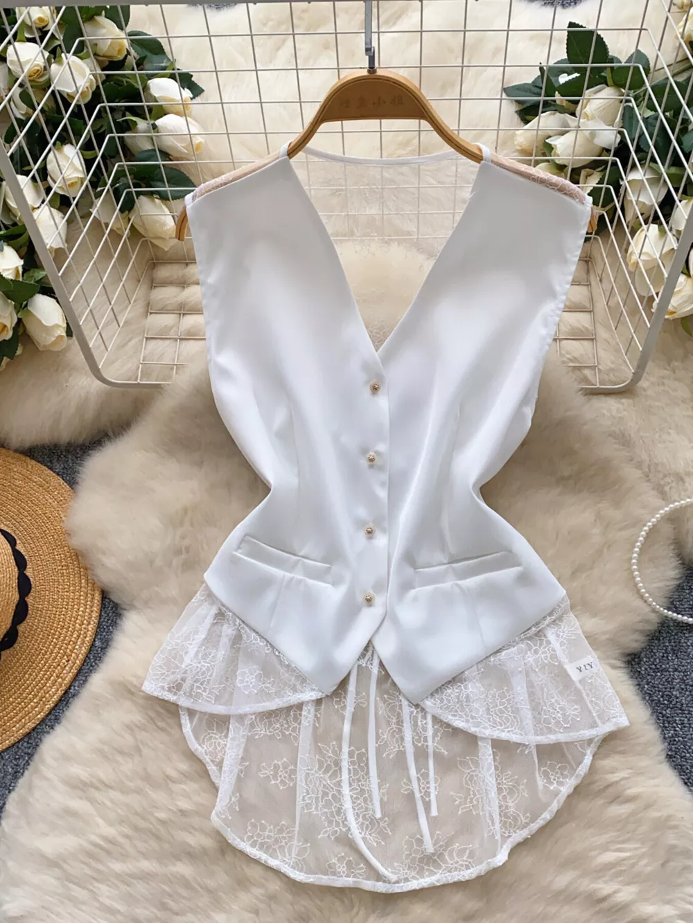 Lace Trimmed Button-Down Vest Coat, image 6