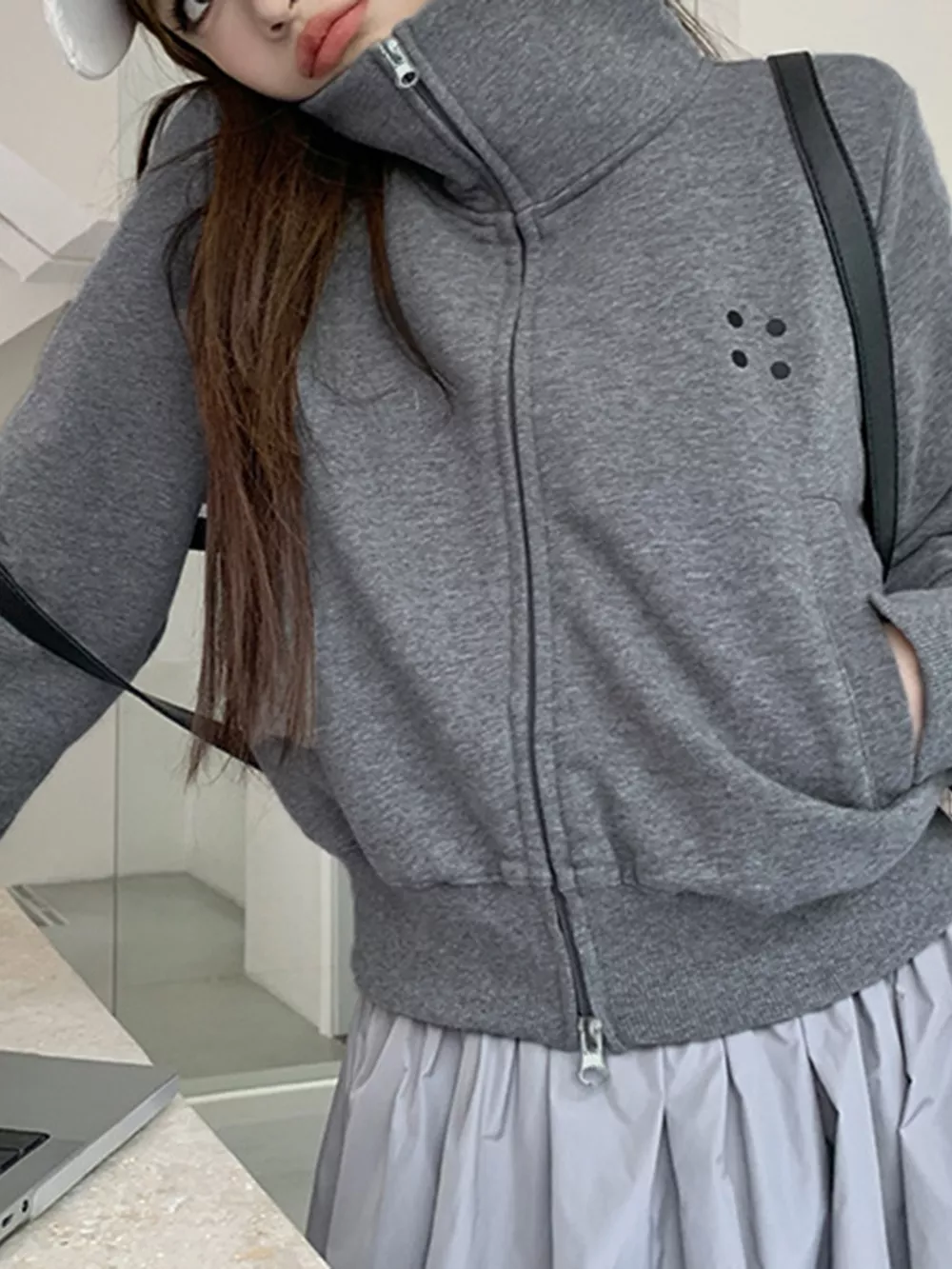 Casual Zip-Up Cropped Outerwear, image 6