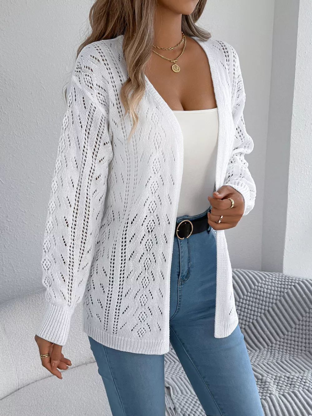 Openwork Open Front Cardigan, image 16