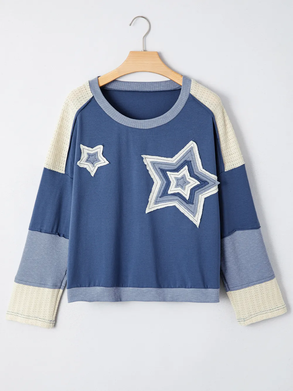Contrast Knitted Colorblock Star Patchwork Oversize Long Sleeve Top, image 7