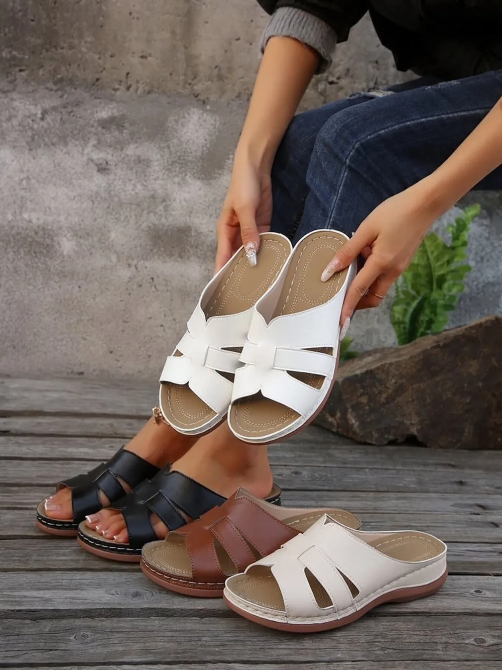 Cutout Leather Open Toe Sandals, image 21