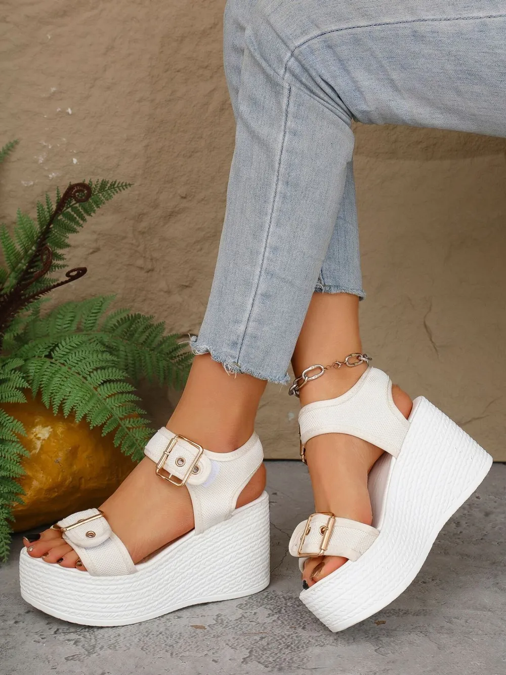 Buckled Platform Espadrille Wedge Sandals, image 8