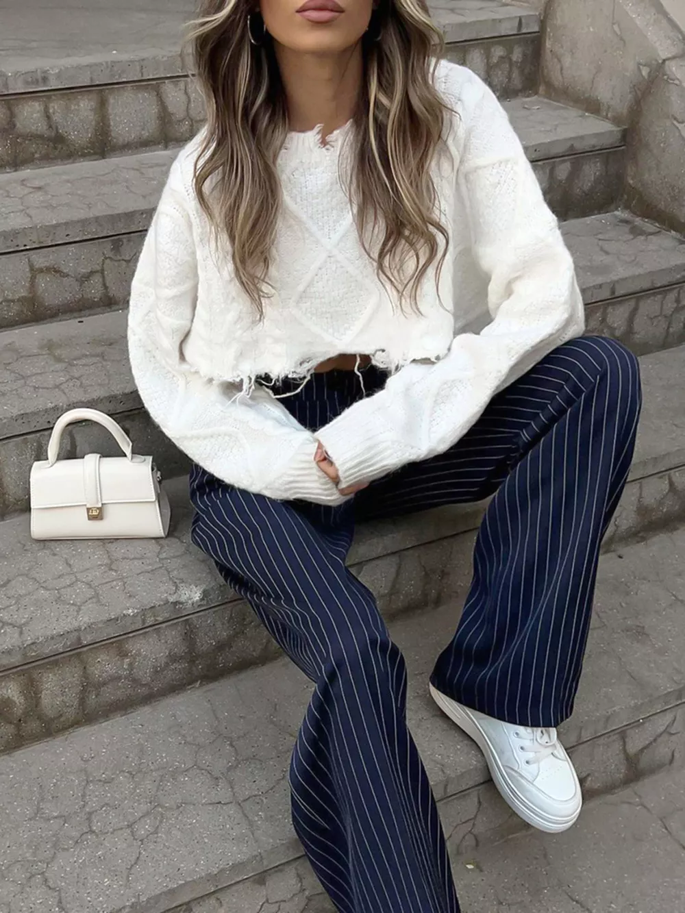 High-Waisted Pinstripe Wide-Leg Pants, image 3