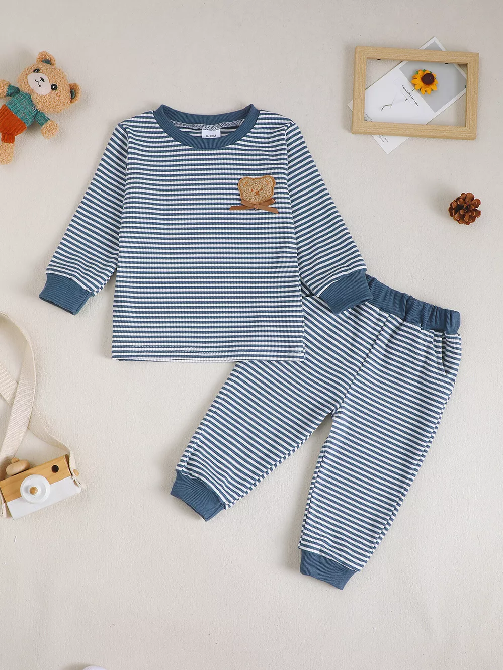 Children's Bear Striped Top and Pants Set, image 8