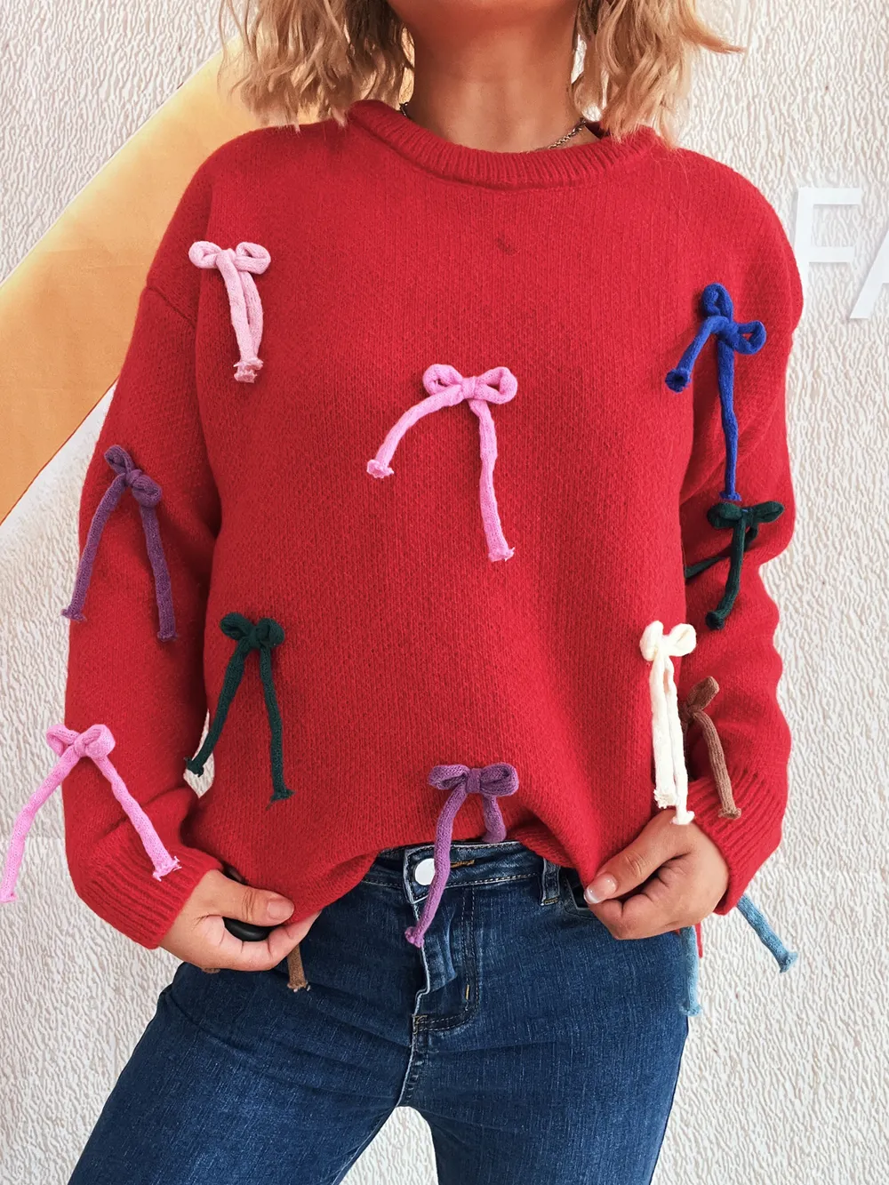 Colorful Bow Round Neck Sweater, image 15