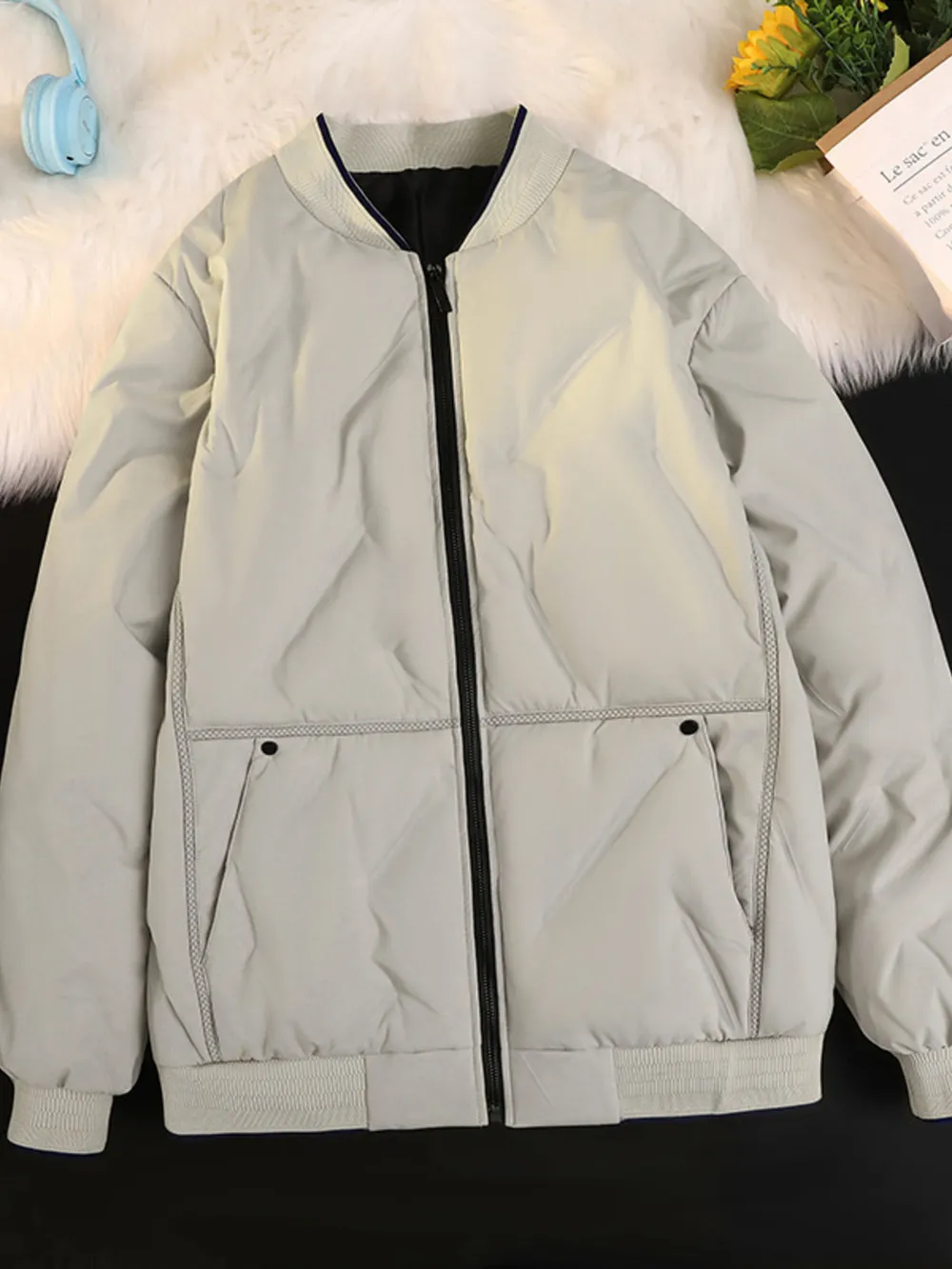 Men's Plus Size Quilted Zip Up Jacket, image 3
