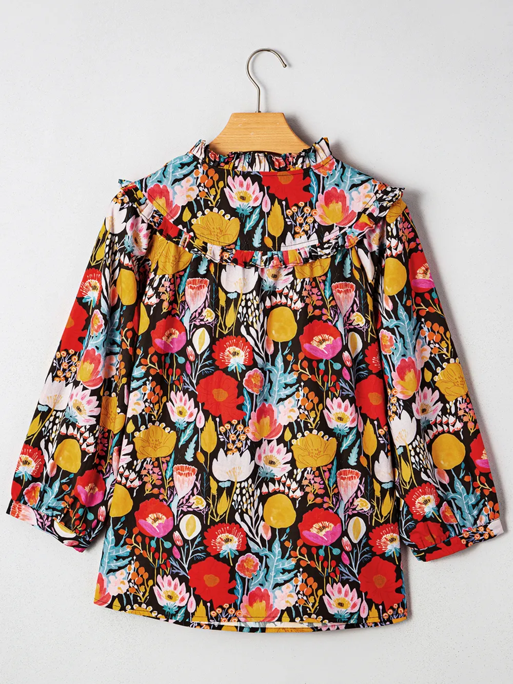 Floral 3/4 Puff Sleeve Tied Neck Blouse, image 8