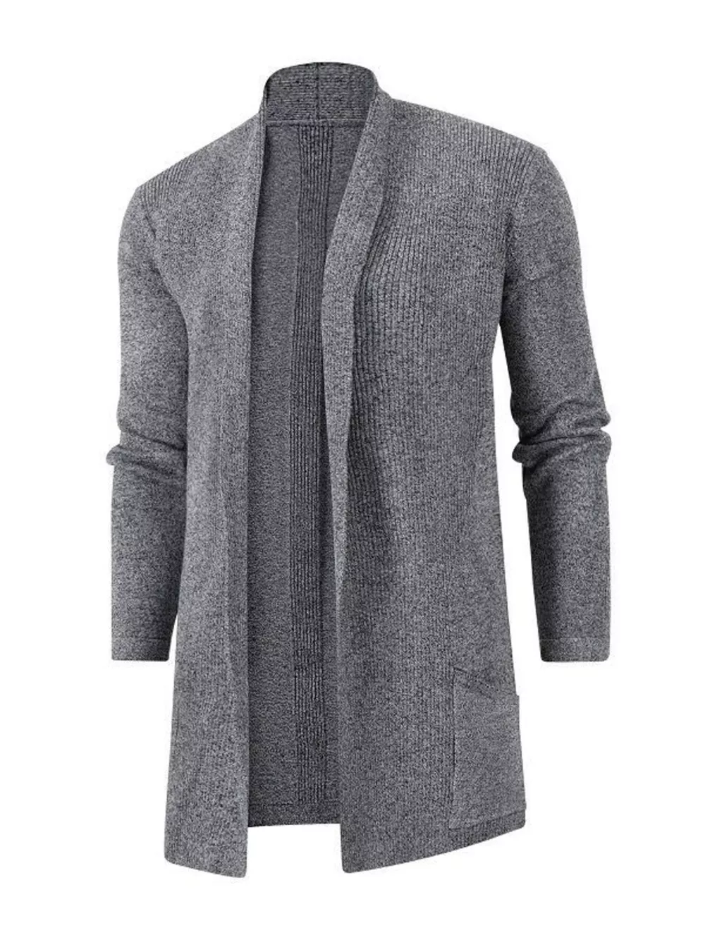 Men's Plus Size Heathered Open Front Longline Knit Cardigan with Pockets, image 2