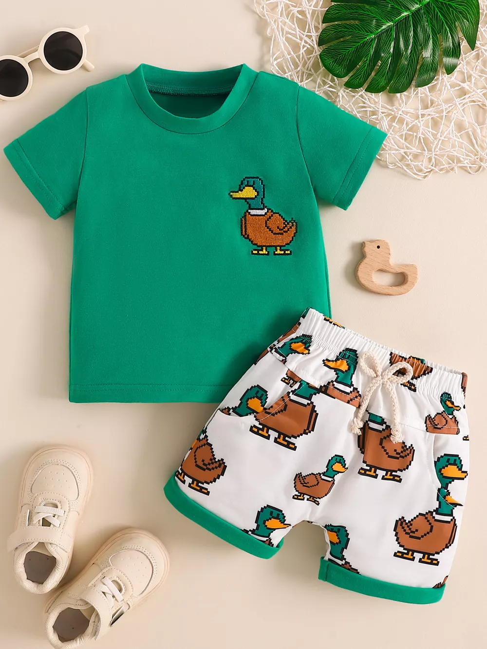 Children's Duck Round Neck Tee and Shorts Set