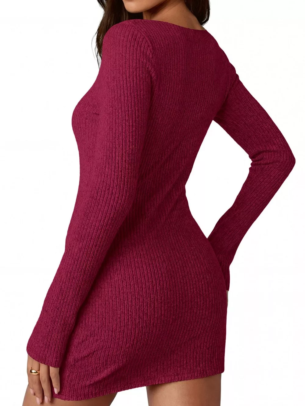 Ribbed Knit Long Sleeve Slim Fit Sweater Dress, image 9