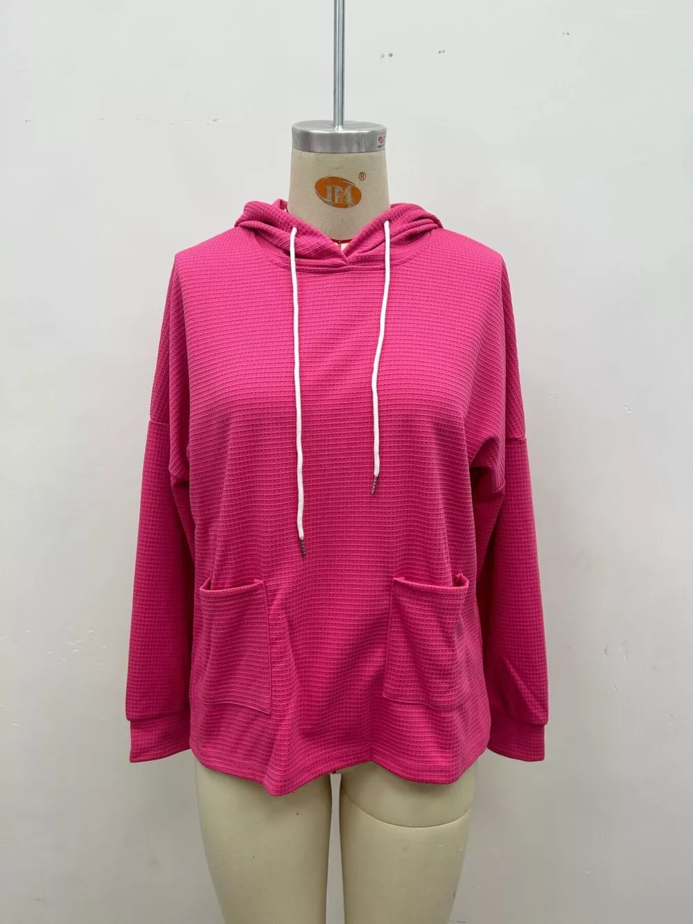 Full Size Waffle Knit Drawstring Long Sleeve Hoodie Plus Size, image 9