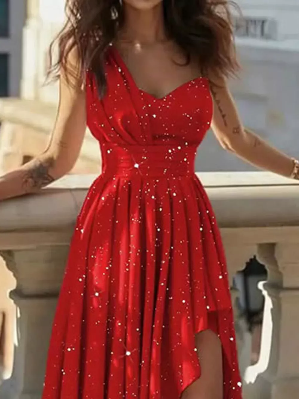 One-Shoulder Asymmetrical Hem Maxi Dress, image 2