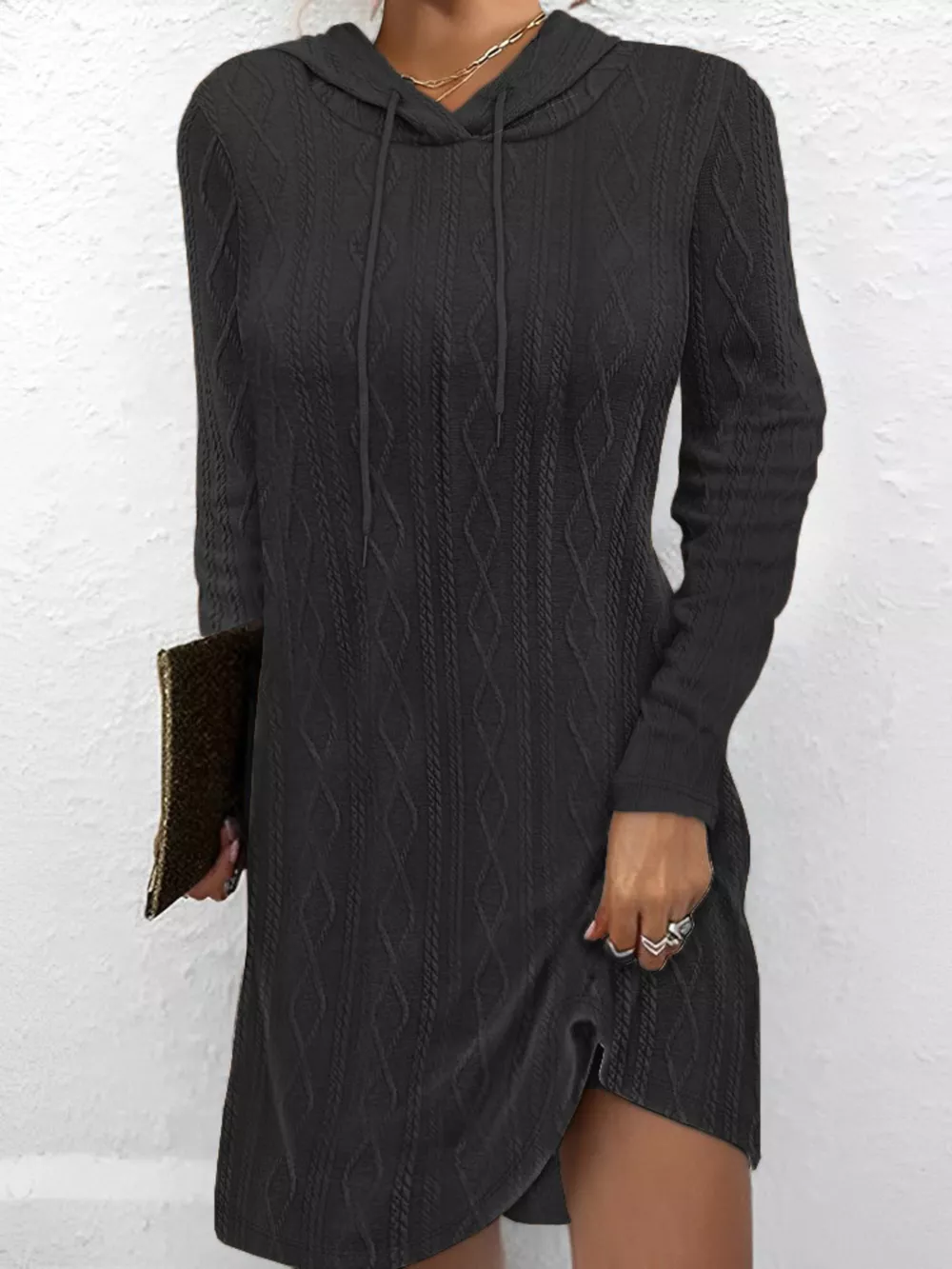 Casual Long Sleeve Hooded Knit Dress