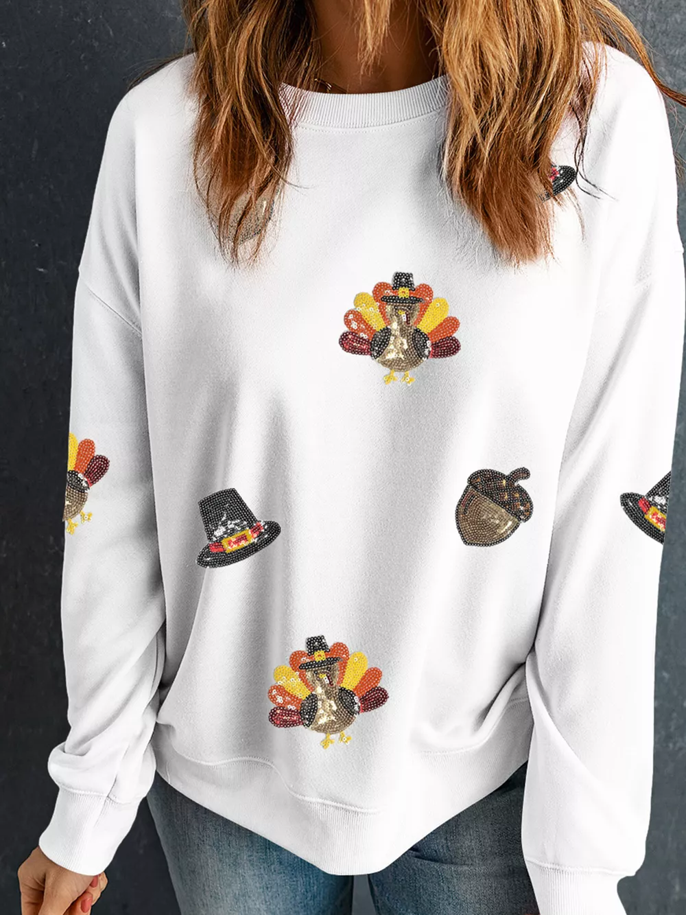 Sequin Thanksgiving Casual Sweatshirt, image 2
