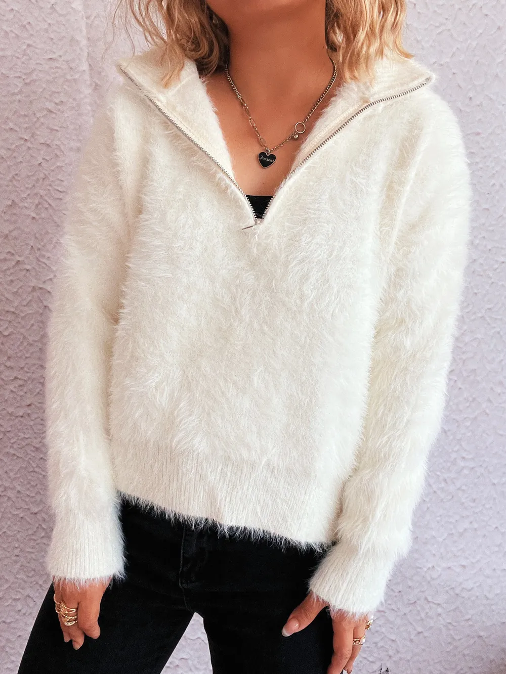 Cozy Fuzzy Half-Zip Sweater, image 16