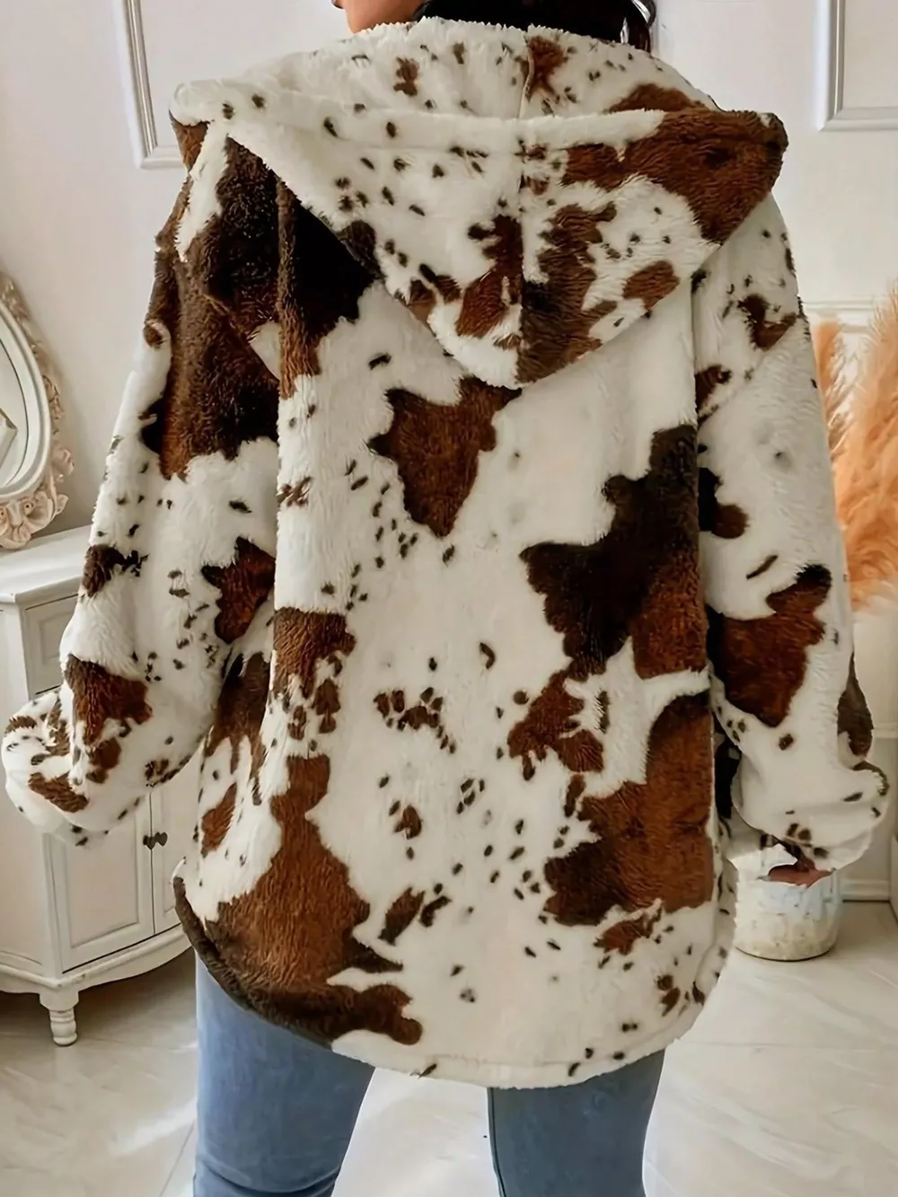 Cow Print Plush Hooded Outerwear, image 5