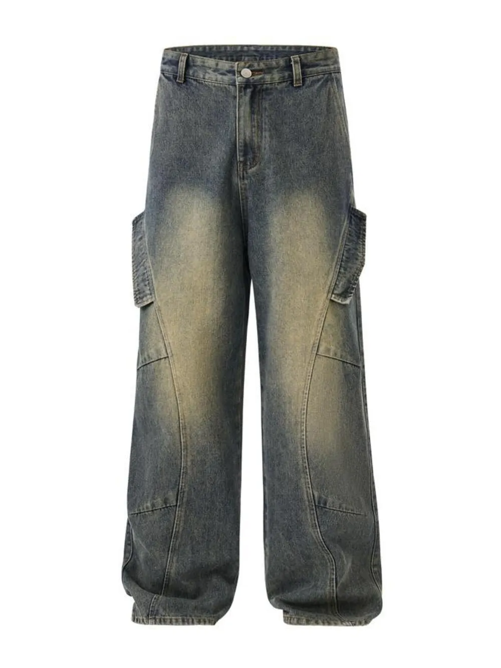 Men's Full Size Washed Cargo Wide Leg Jeans Plus Size