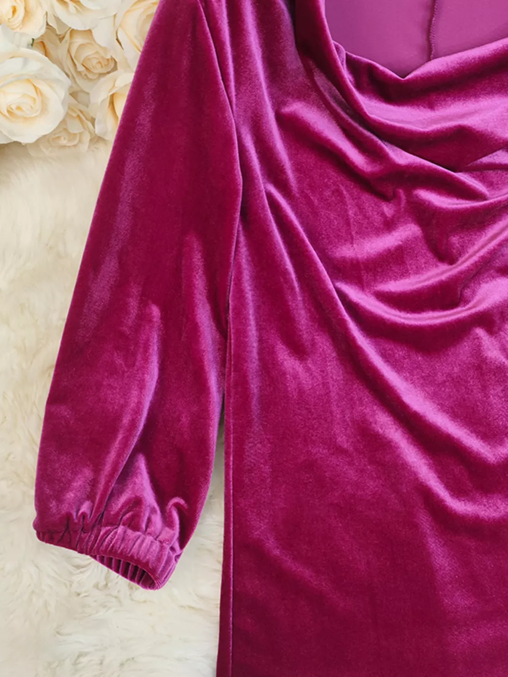 Cowl Neck Long Sleeve Velvet Blouse, image 5