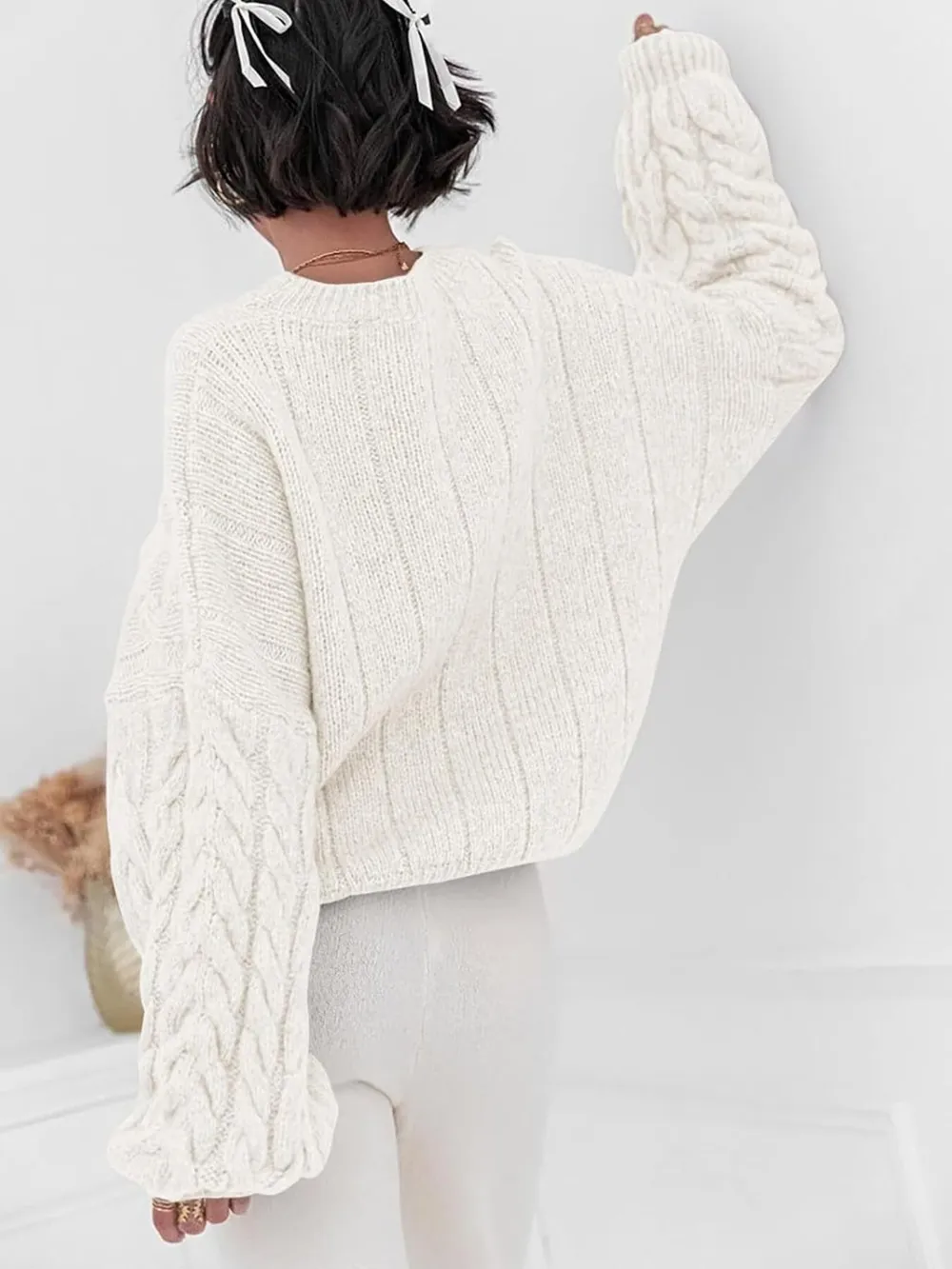 Cable Knit Long Sleeve Sweater, image 7