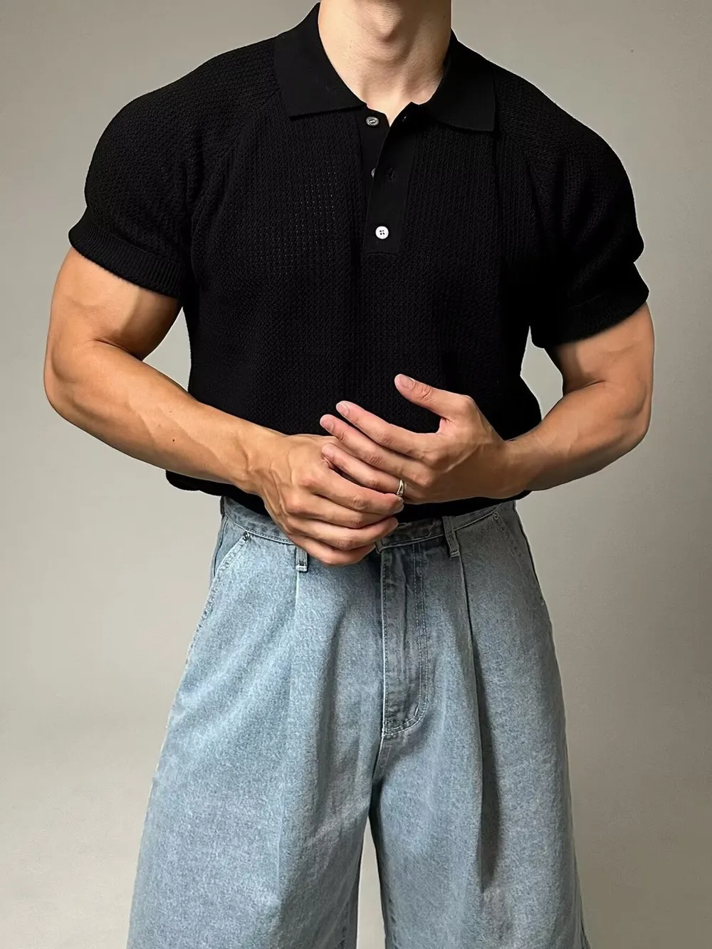 Men's Full Size Textured Knit Short Sleeve Polo Plus Size, image 5