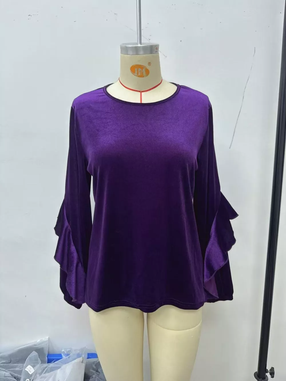 Velvet Round Neck Ruffle Sleeve Top, image 14