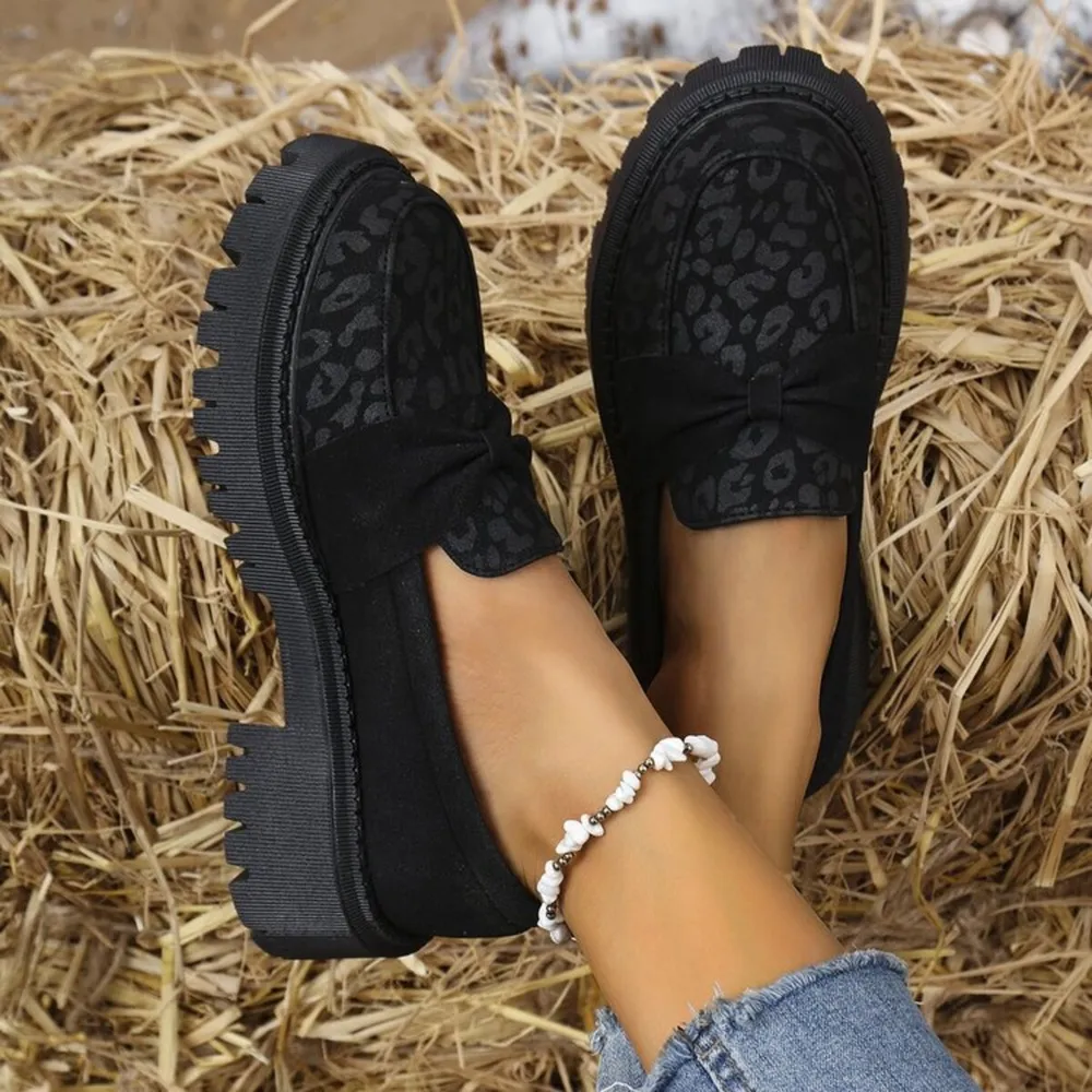 Bow Leopard Round Toe Loafers, image 6