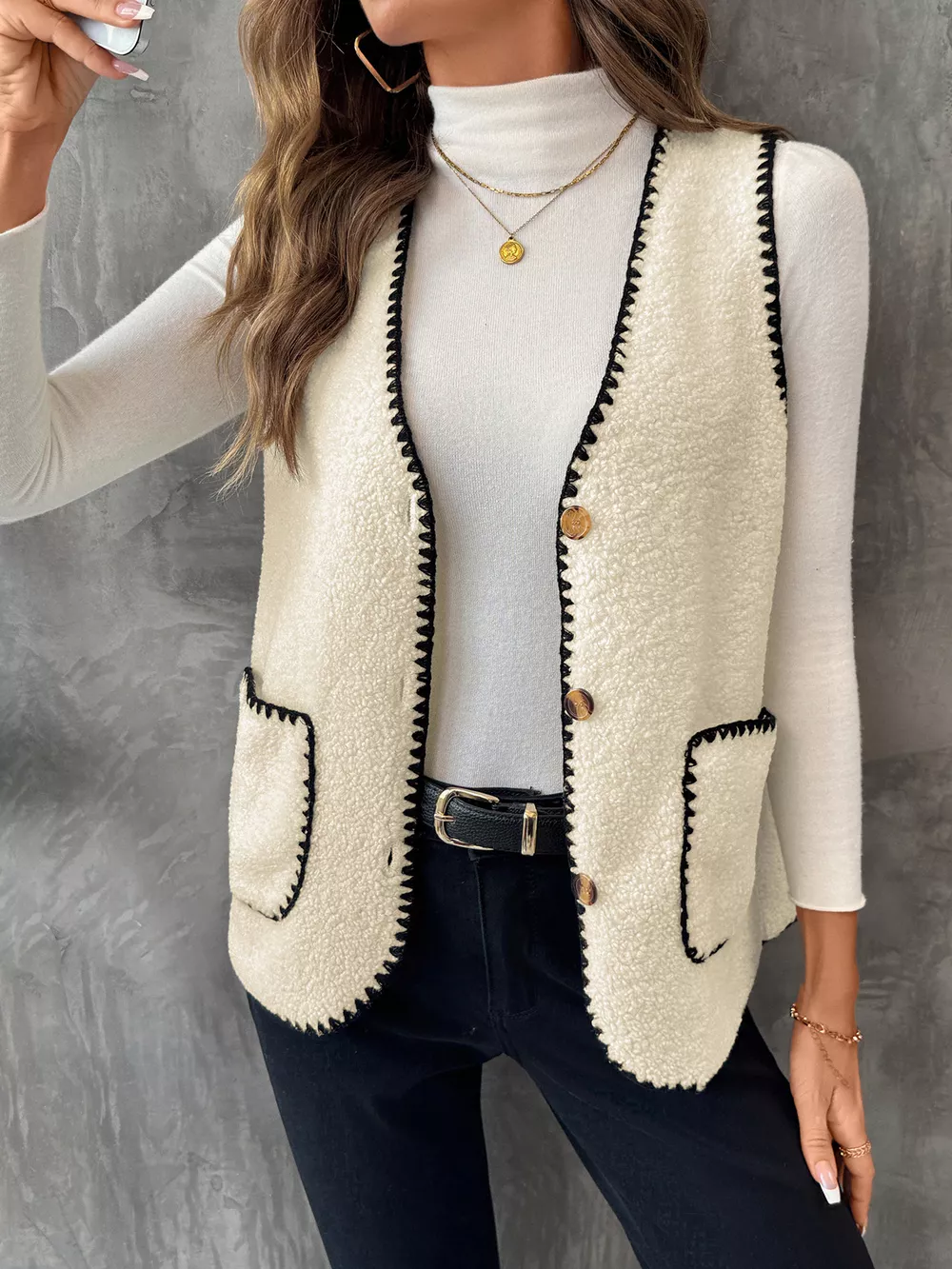 V-Neck Button Up Vest Coat, image 9