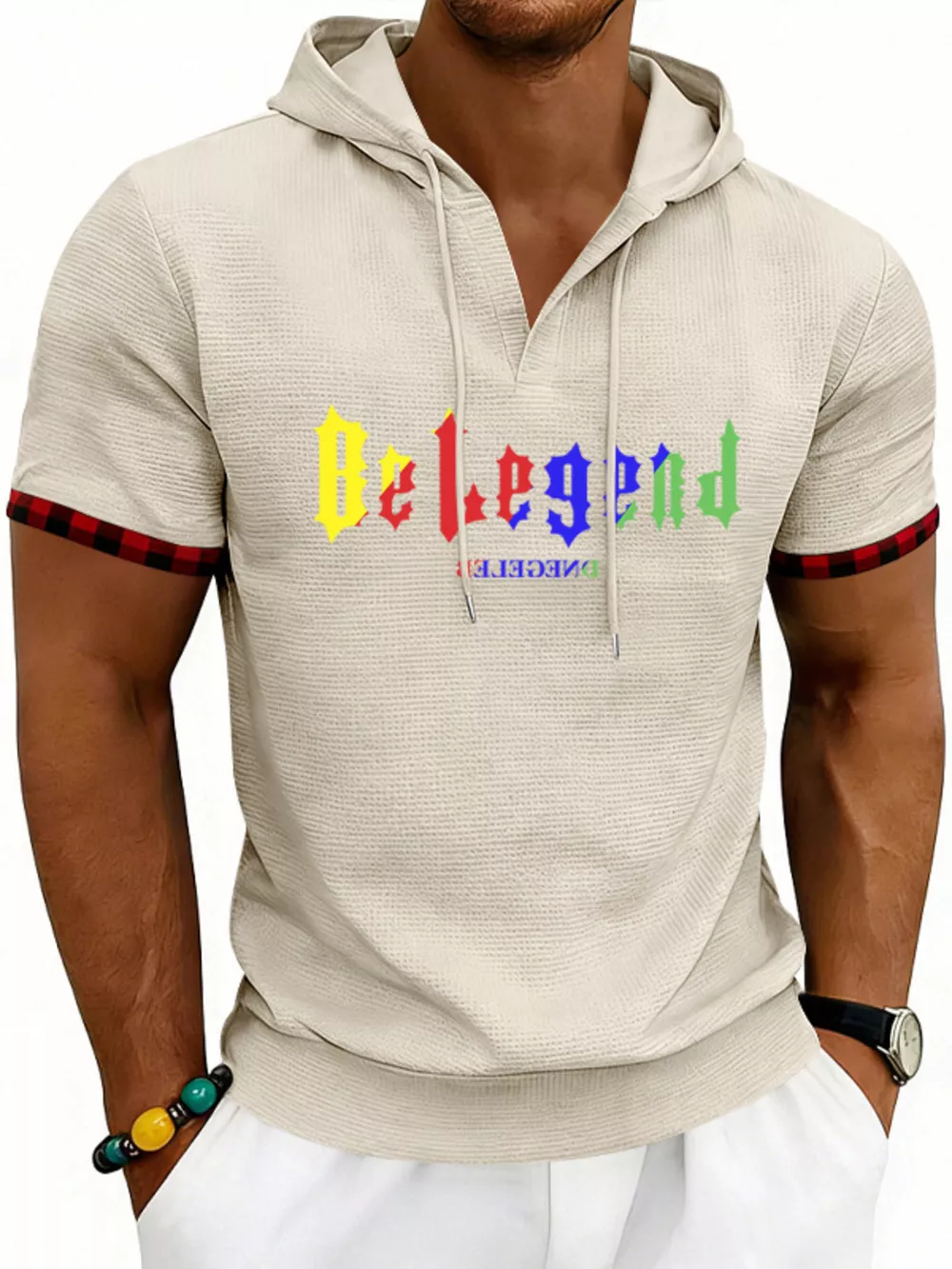Men's Full Size Letter Graphic Short Sleeve Hooded Top Plus Size, image 6